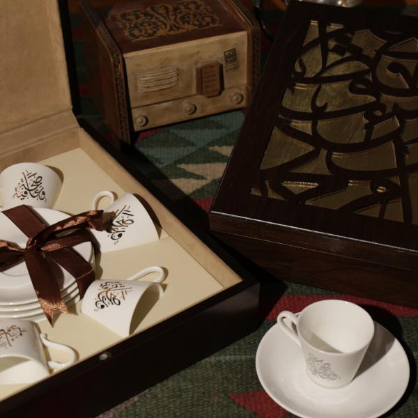 Luxury Turkish Coffee Cups with Decorative Wooden Box